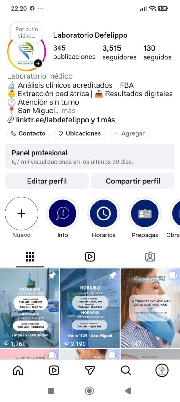 Feed de Instagram de Laboratorio Defelippo